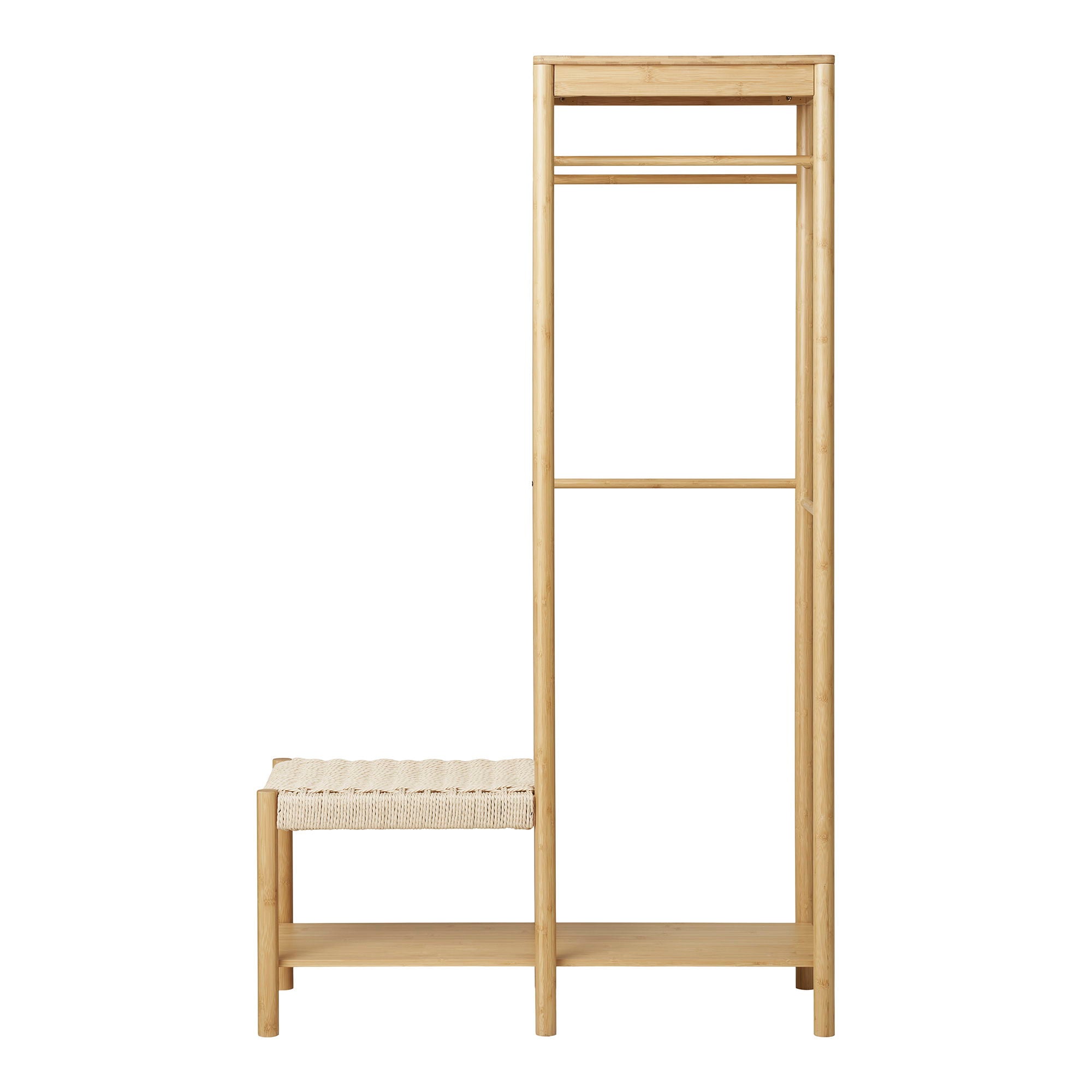 Ember – Kleiderständer mit Sitzbank, Bambus, natur, 36×95×165 cm